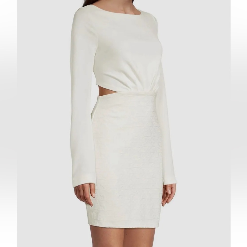 NEW One 33 Social by Badgley Mischka White Long Sleeve Jacquard Cocktail Dress 8